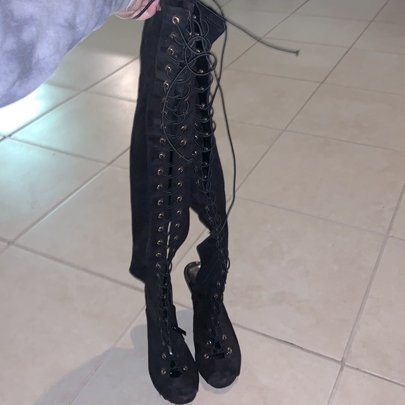 High Heel Laced Boots Open Back - Picture 1 of 4